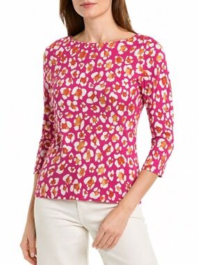 J. MCLAUGHLIN WAVESONG LEOPARD CATALINA GRAPHIC BOATNECK 3/4 SLEEVE TEE TOP